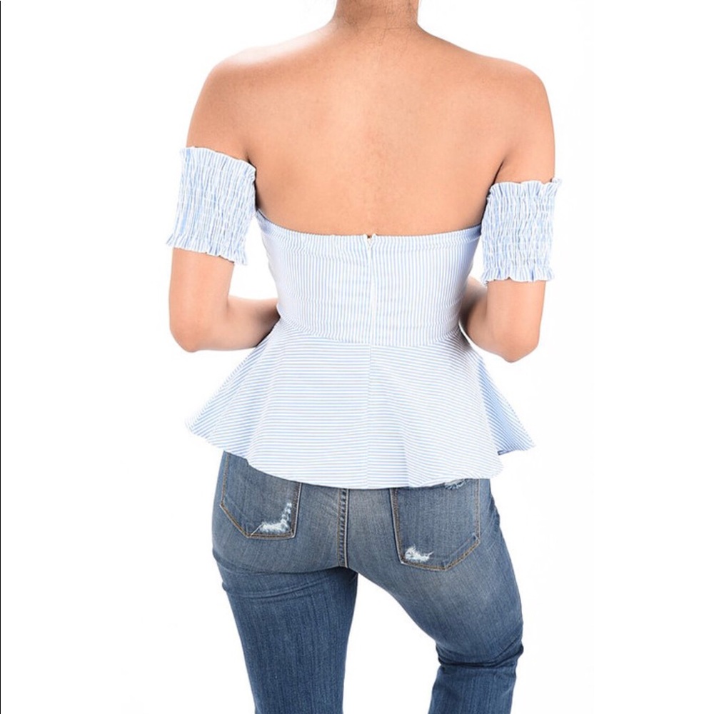 Off Shoulder Smocked Sleeve Peplum Top - Picture 4 of 4